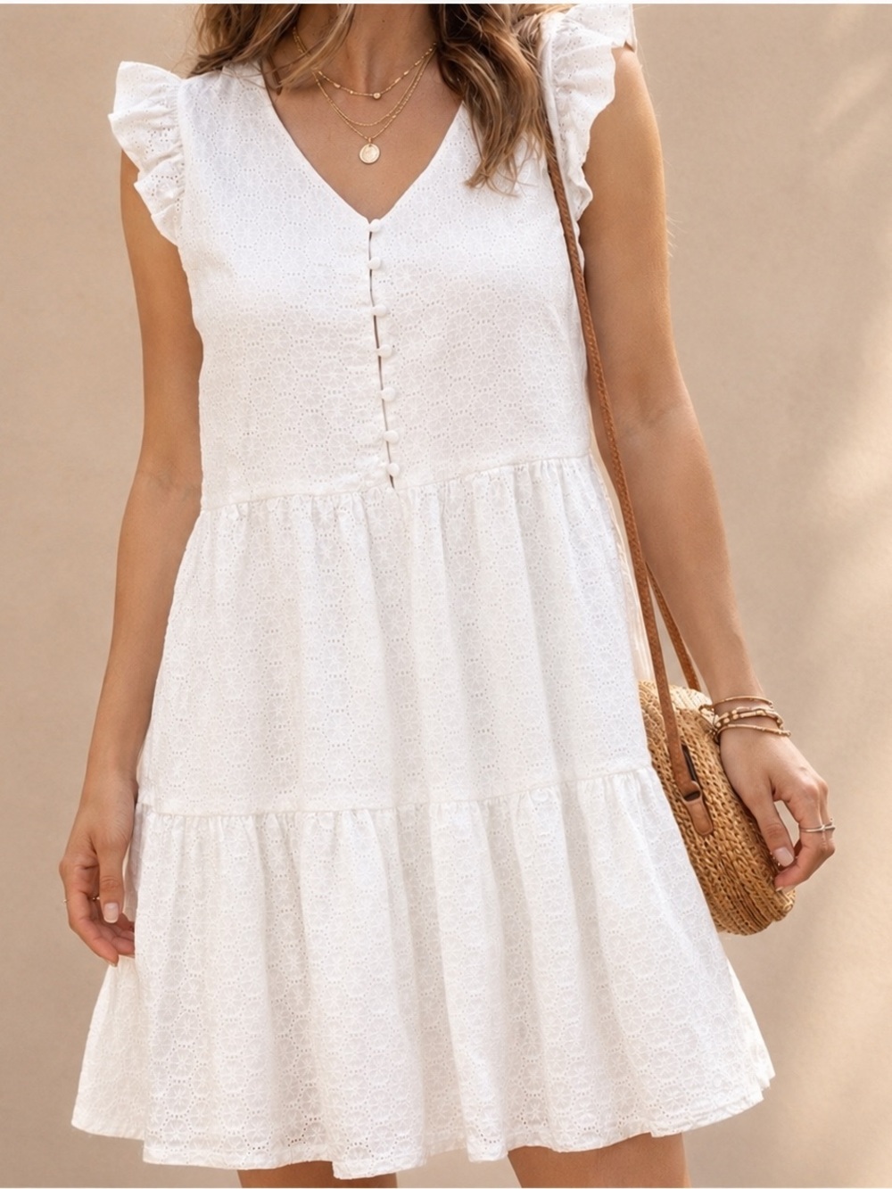 Joie Babydoll Flutter Sleeve Eyelet Dress Size S